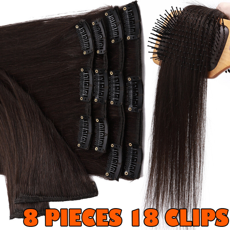 Balayage Clip-In Human Hair Extensions - Full Head Set, 8 Pieces, 12-24 Inches