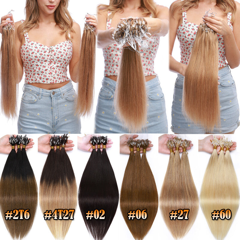 Human Hair Extensions Micro Loop Rings Full Head Set 16-22 Inch Multiple Colors & Weights
