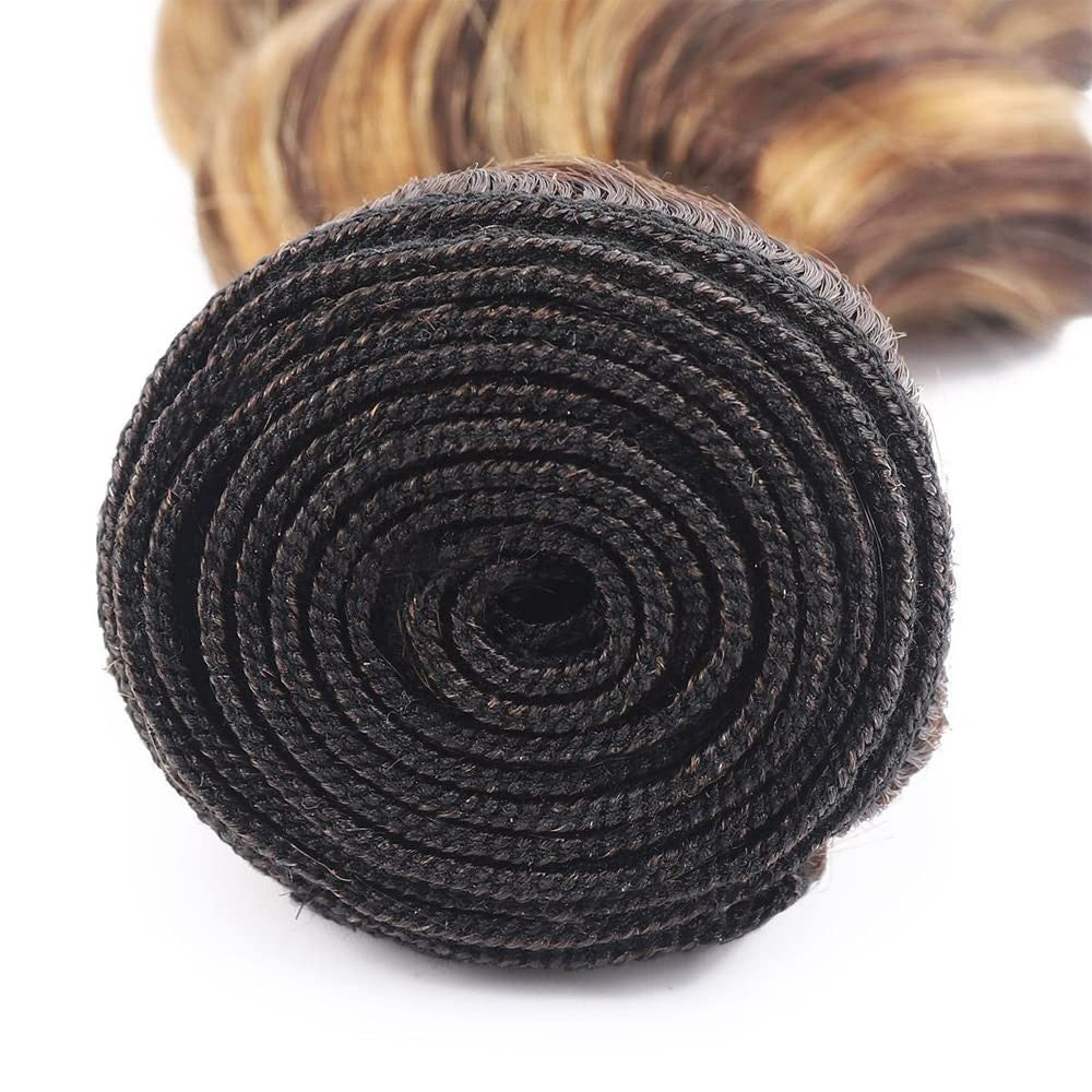 Human Hair Extensions 14-18 Inch Brown & Blonde Water Wave Bundles 3 Pack