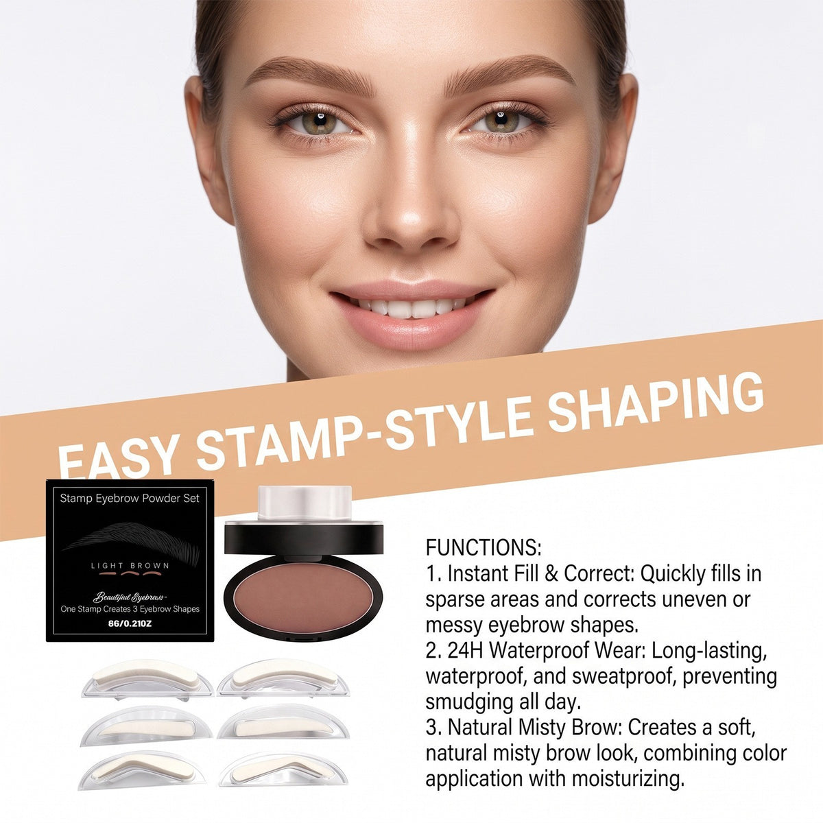 Eyebrow Stamp Kit with 3 Shapes - Water-Resistant, Quick & Easy Makeup