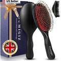 Boar Bristle Hair Brush for Detangling & Styling - Large Black & Red