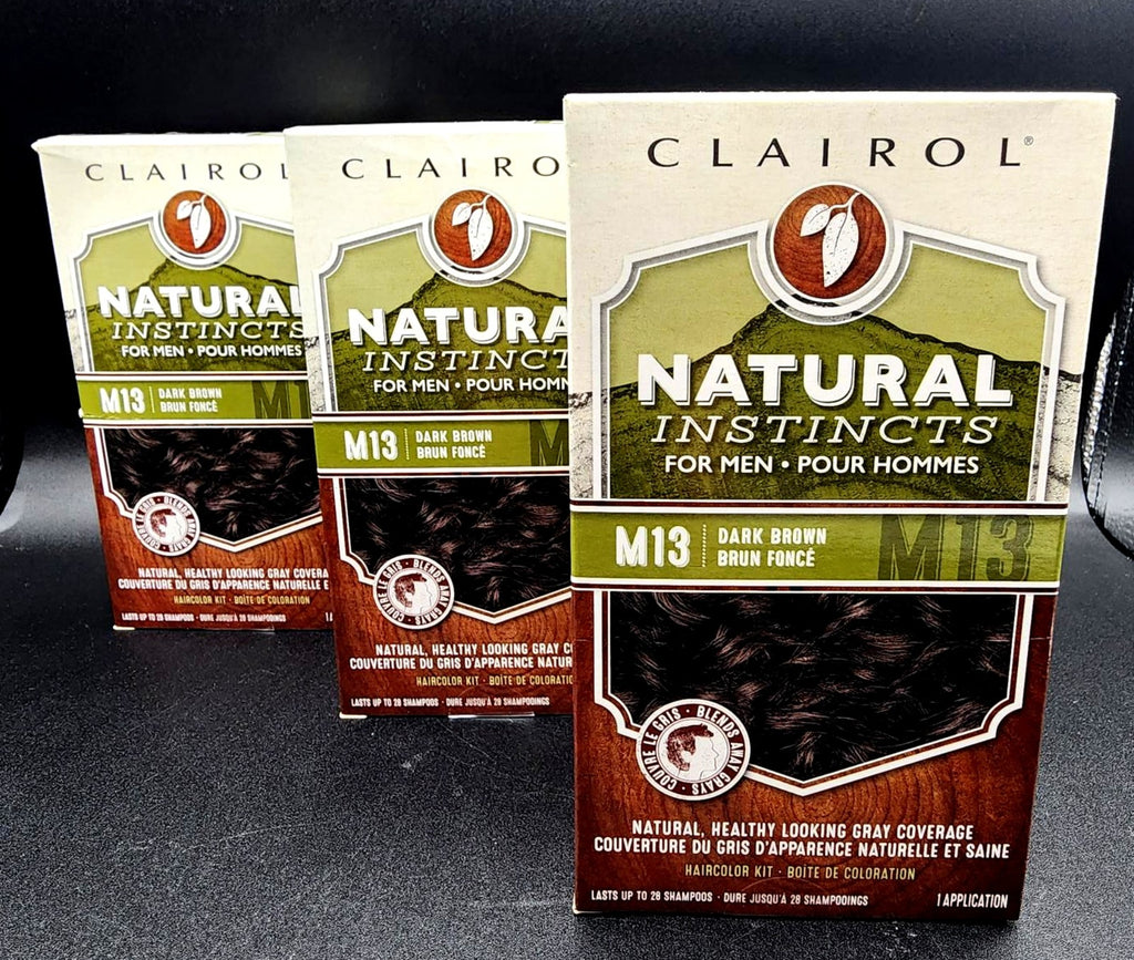 Men's Hair Color Dye Kit Dark Brown M13, Natural Instincts, 3 Pack