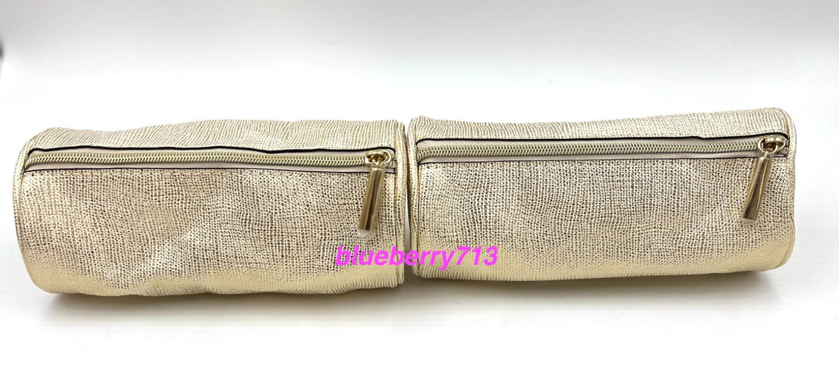 2 Gold Cosmetic Makeup Bags Clutch Pencil Cases Travel Organizer