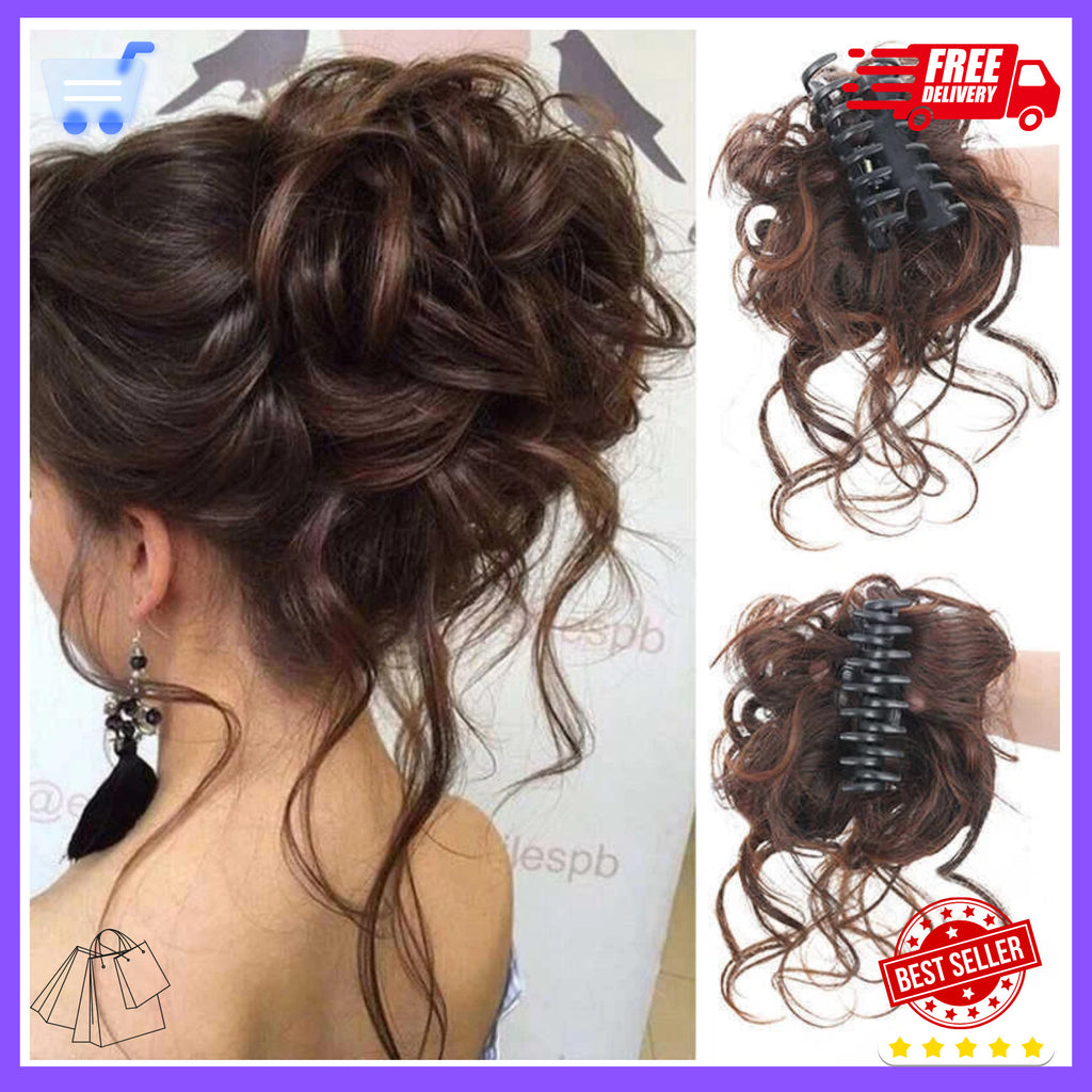 Natural Human Hair Messy Bun Hair Piece with Elastic Scrunchie - Thick & Curly