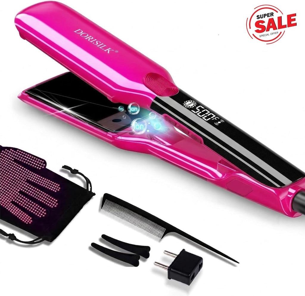 Professional 1.75-Inch Ceramic Hair Straightener & Curler Flat Iron