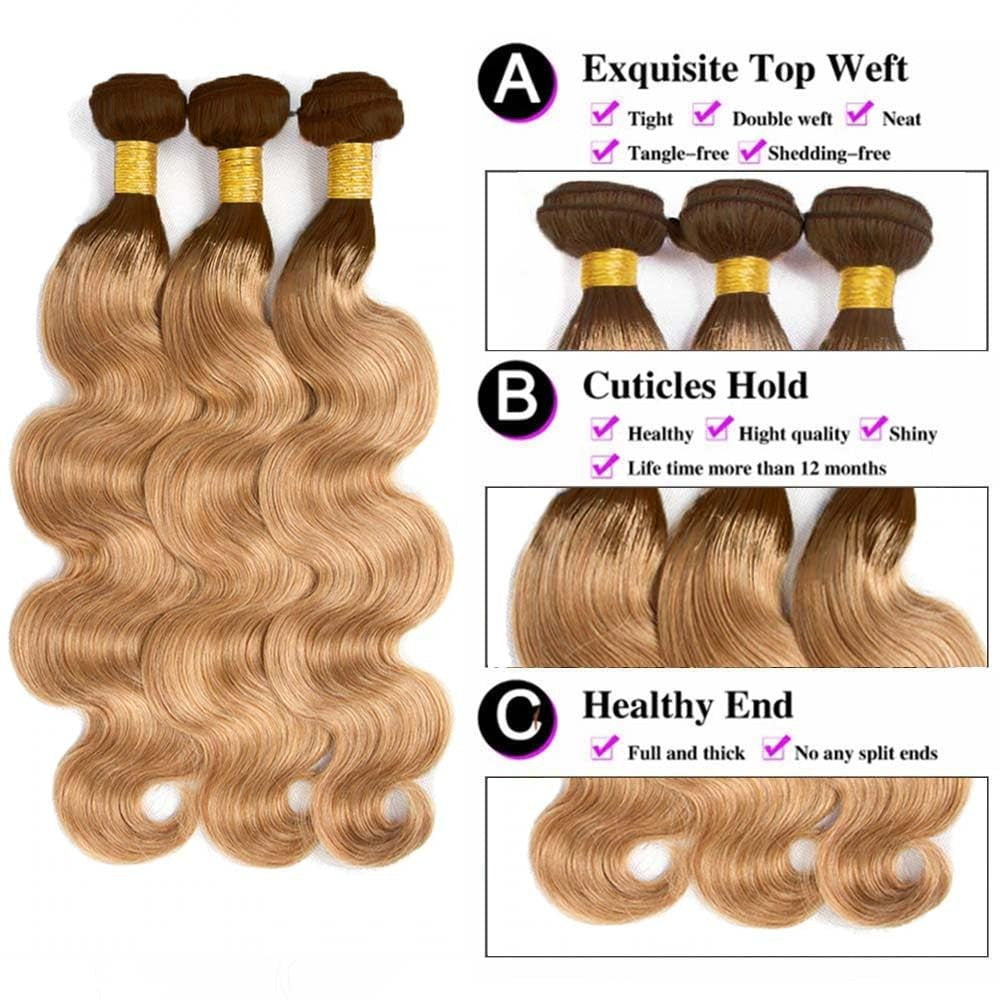Ombre Blonde Human Hair Bundles 26-30 Inch Double Weft Brazilian Hair