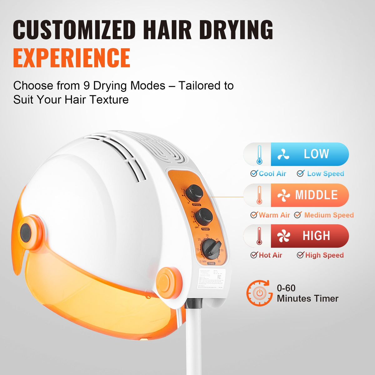 Professional Hooded Hair Dryer 1875W Salon-Quality Stand-Up Hair Dryer with Adjustable Temp & Speed