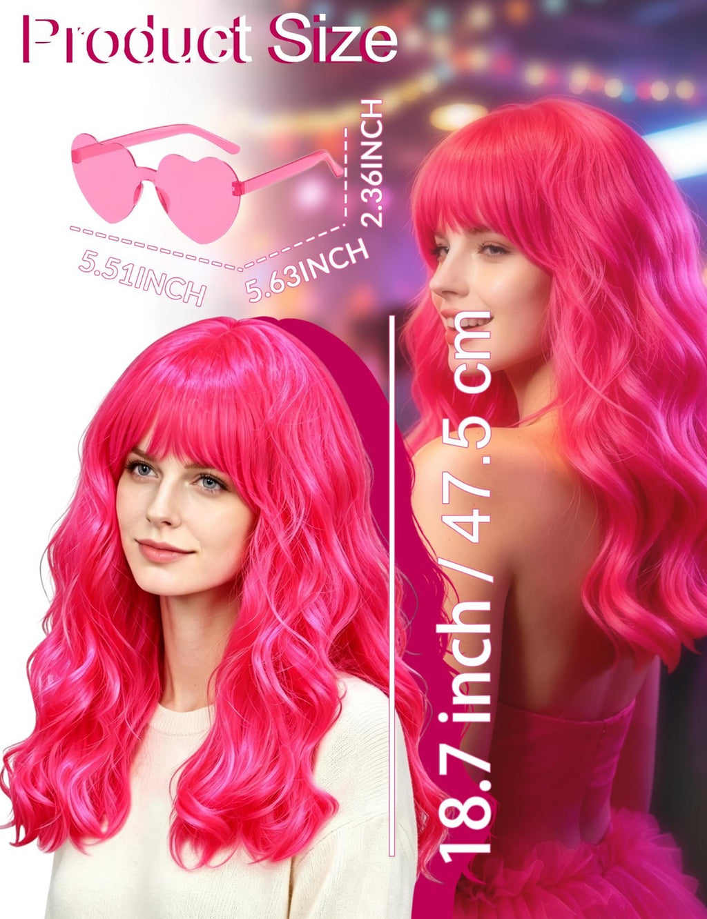 Colorful Long Curly Wig Set with Sunglasses for Women – Party & Costume