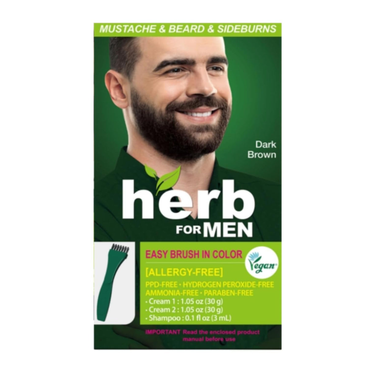 Herb for Men Mustache & Beard Dye - Dark Brown, PPD-Free, Ammonia-Free