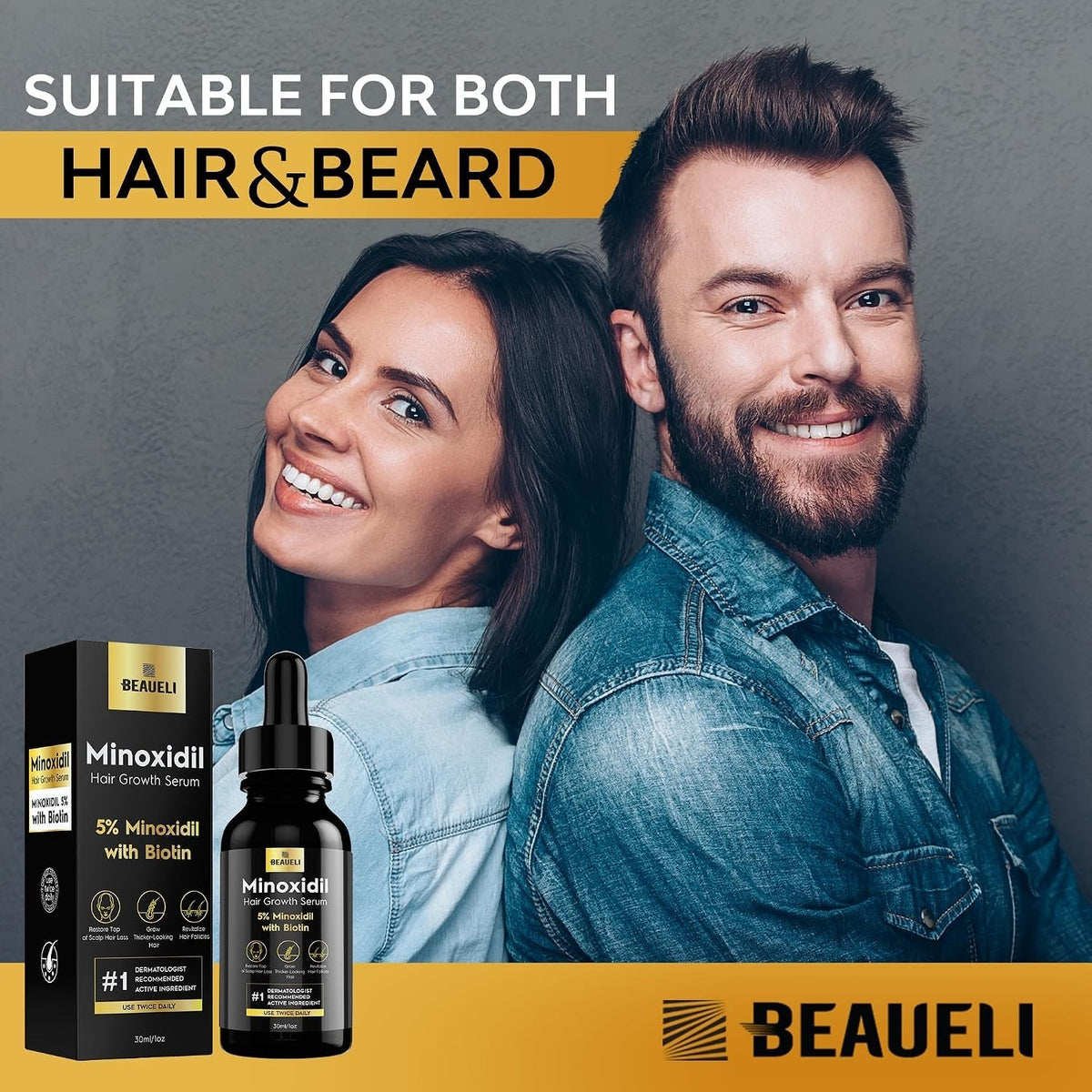 Minoxidil Hair & Beard Growth Serum - Unscented, 3 Bottles 3oz