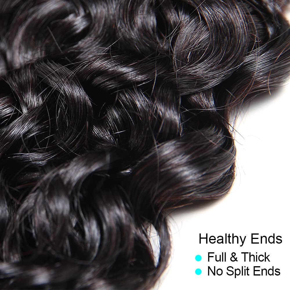 Virgin Remy Water Wave Human Hair Bundles with Closure - 50g Weave