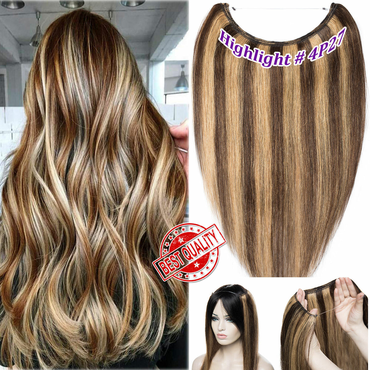 Wire-In Human Hair Extensions with Clips - Thick & Natural Look, 12-22 Inches