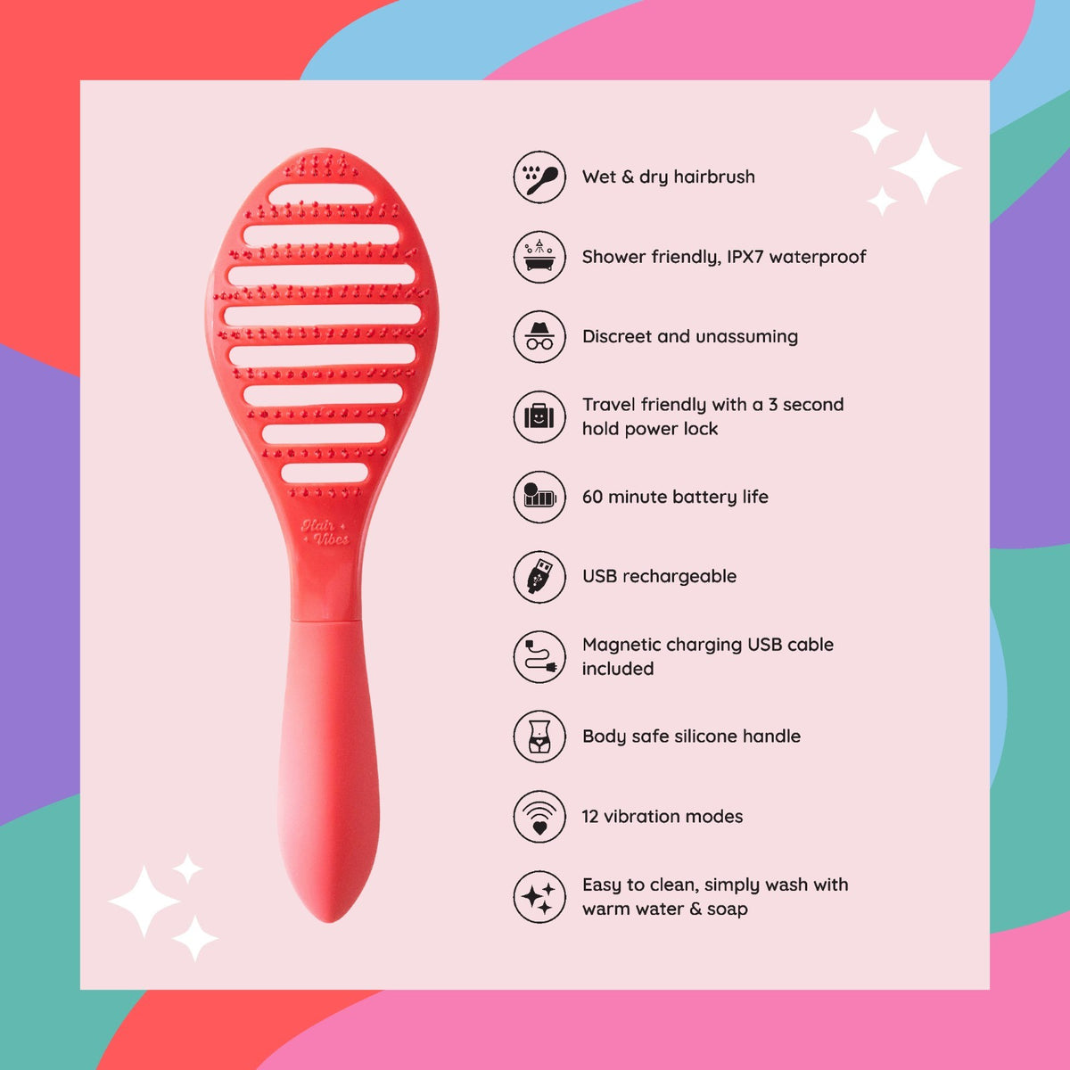 Discreet Hairbrush Vibrator - 2-in-1 Waterproof Personal Massager