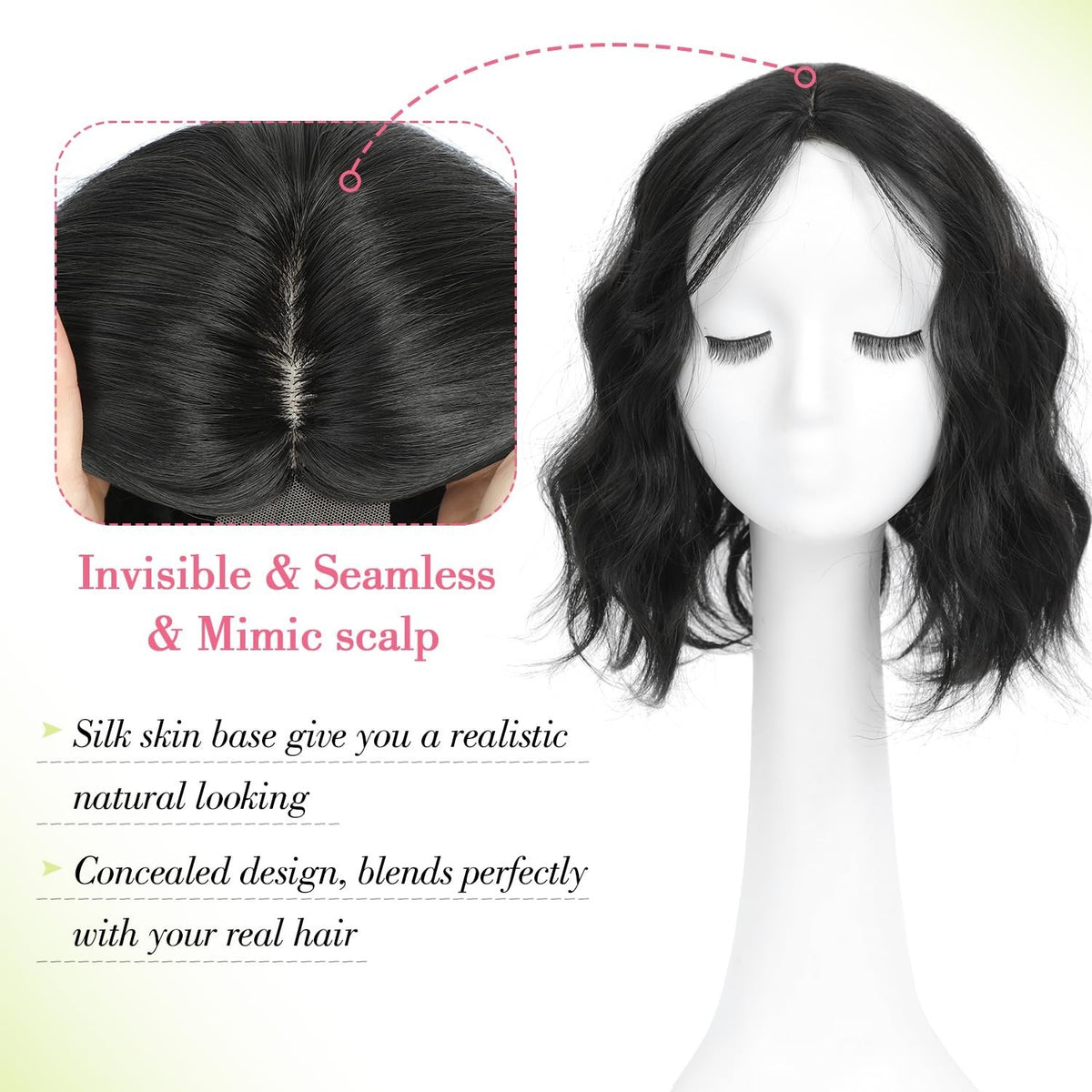 11-Inch Wavy Hair Topper for Volume & Natural Look - Lightweight Clip-In Hairpiece