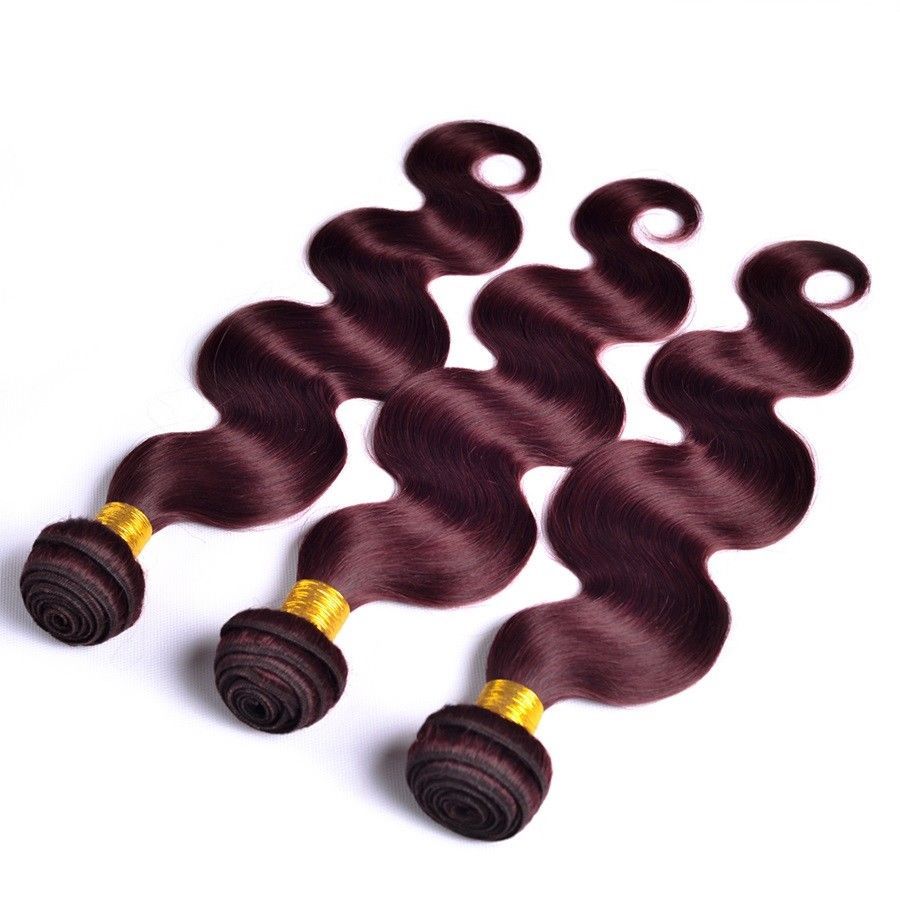 Human Hair Extensions Burgundy 99J Multiple Lengths & Textures - Full Bundle