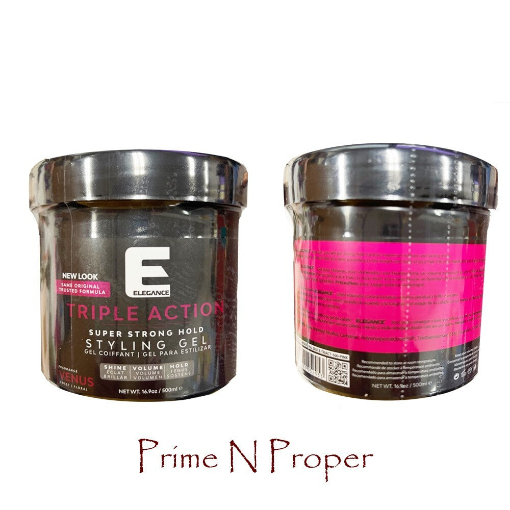 Elegance Triple Action Hair Gel - Strong Hold, Volume & Shine 1000mL