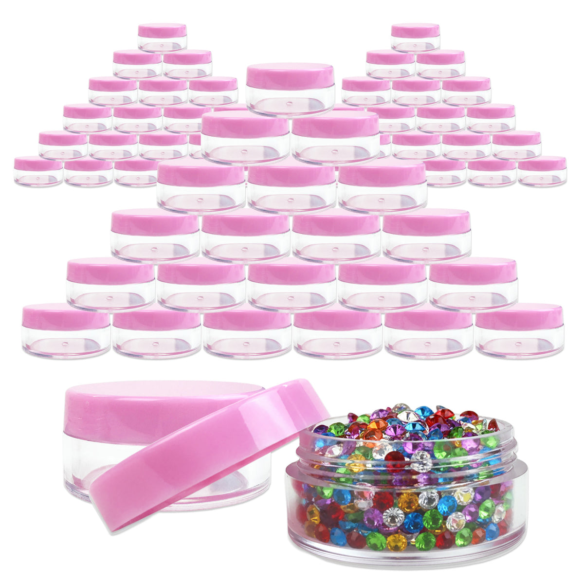 100 Pcs 10G/10ML Clear Plastic Sample Jars with Pink Lids – Cosmetic Storage