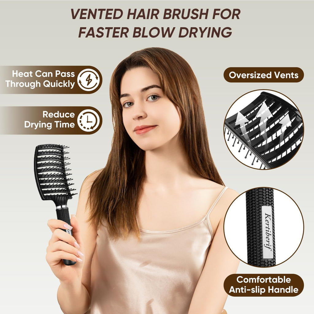 Pack of 2 Ventilated Curved Detangling Hairbrushes for Wet & Dry Hair