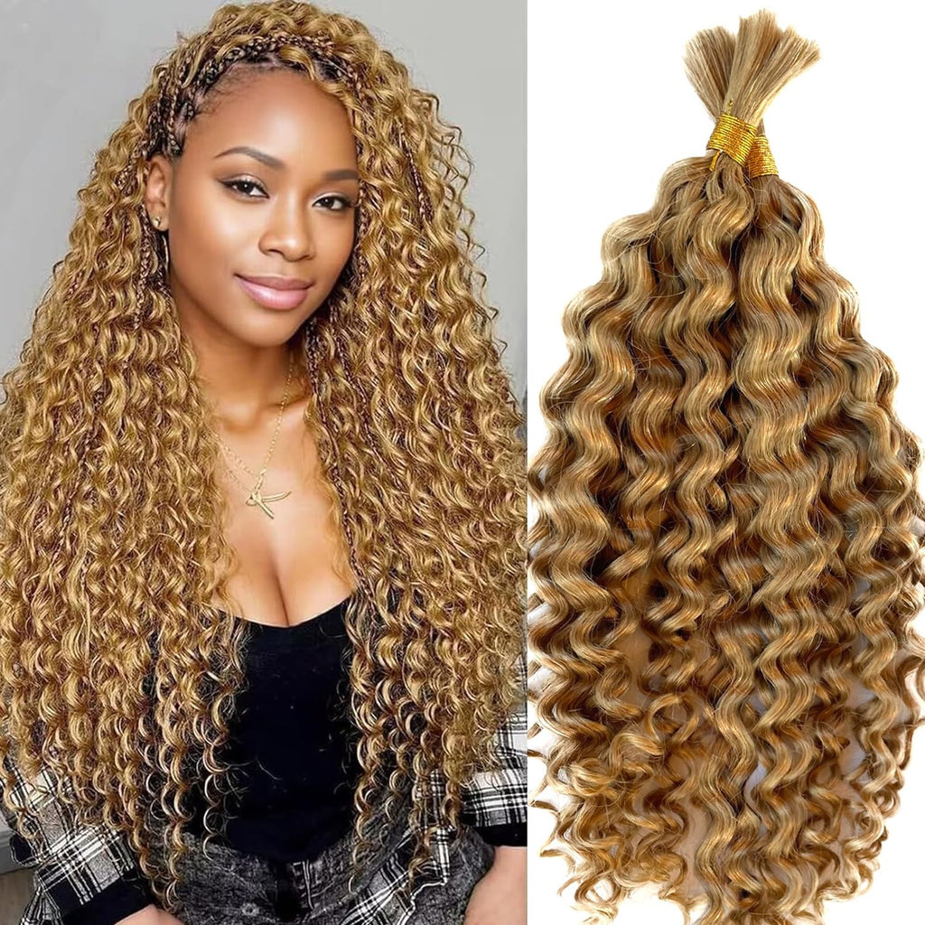 Honey Blonde #27 Deep Water Wave Human Braiding Hair 16 Inch 2 Bundles