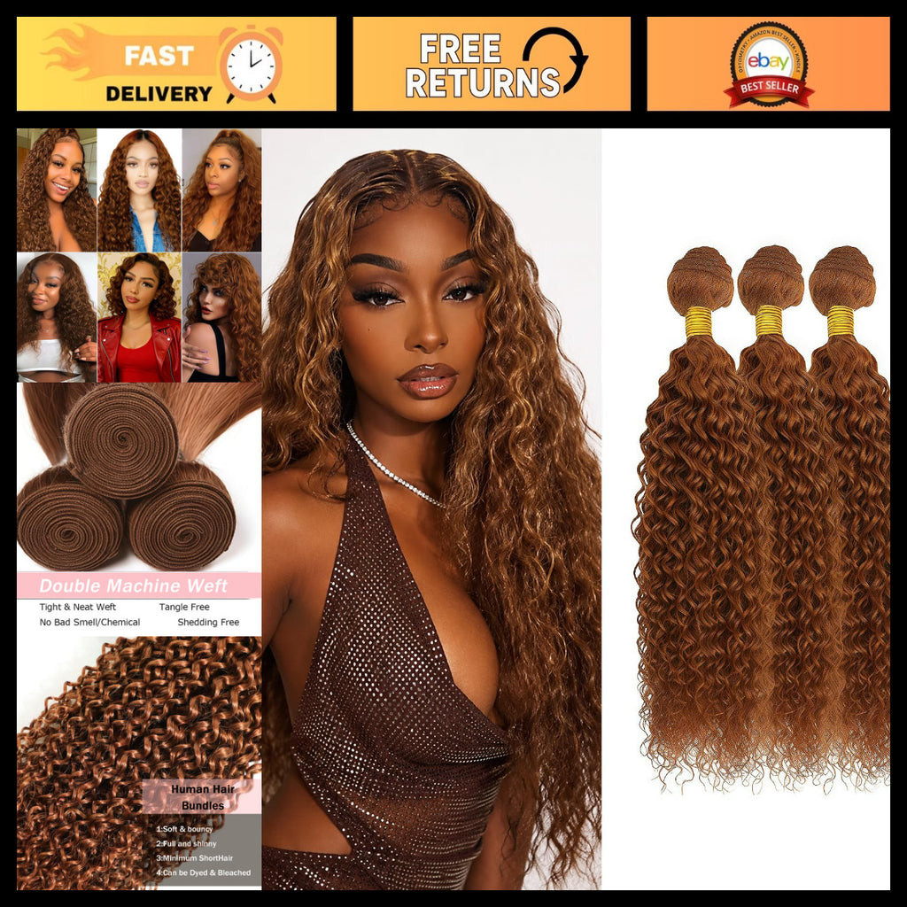 30 Inch Light Brown Water Wave Human Hair Extensions - Brown, 18-22 Inch