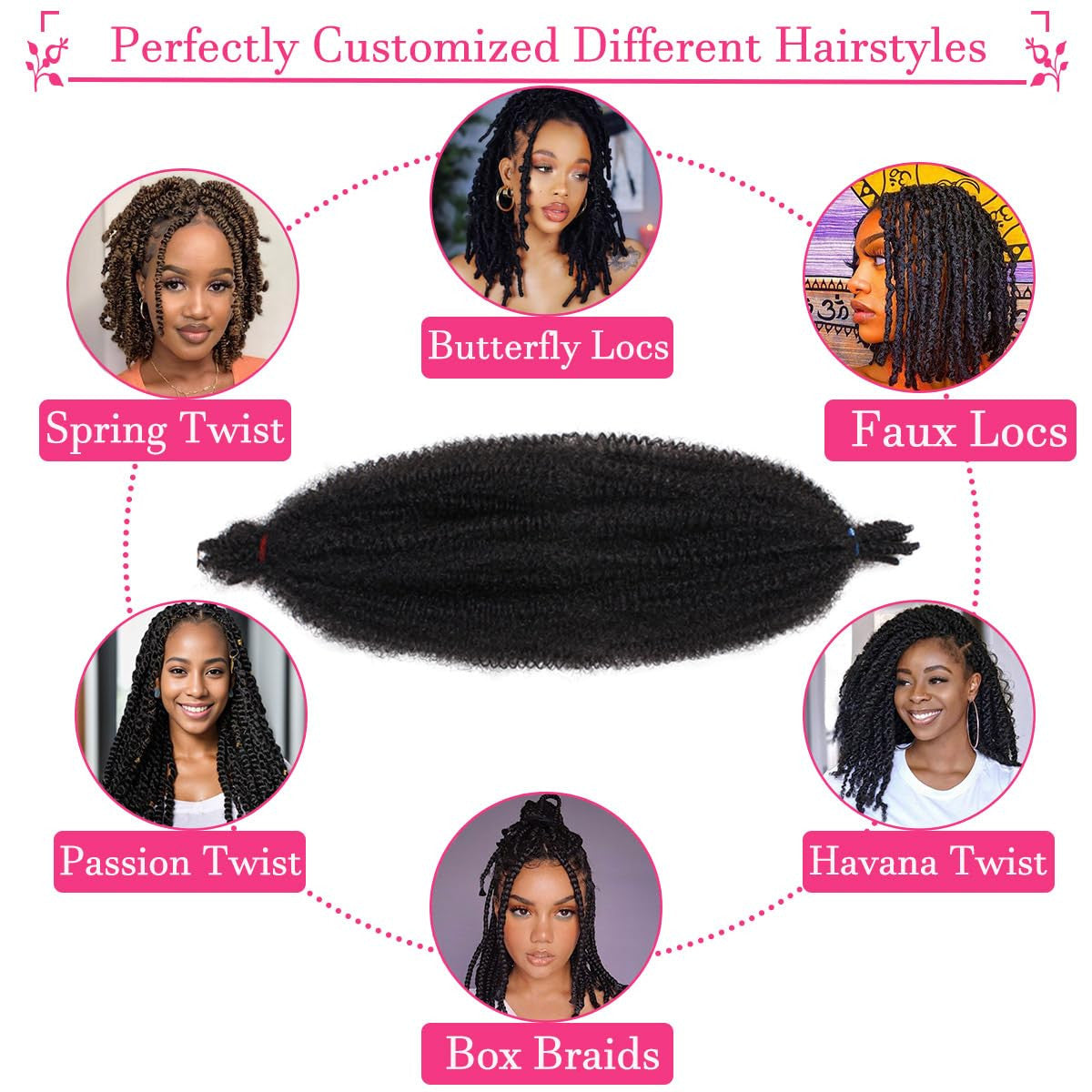 16 Inch Afro Twist Hair Extensions - Pre-Separated Bouncy Synthetic Braiding Hair - 3 Packs