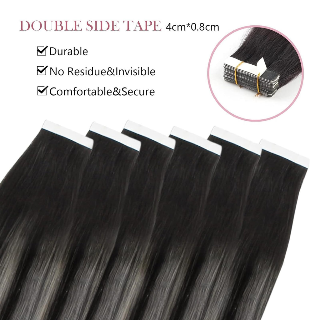 Tape-in Hair Extensions 20pcs 16 Inch Silver White Ombre Human Hair