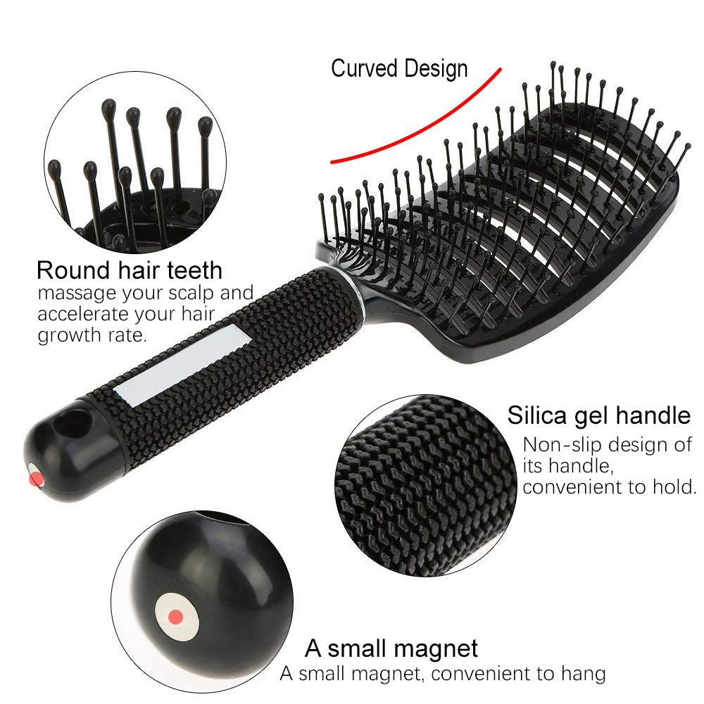 Vented Curved Hair Brush Set for Fast Drying and Detangling - Black & White 2 Pack