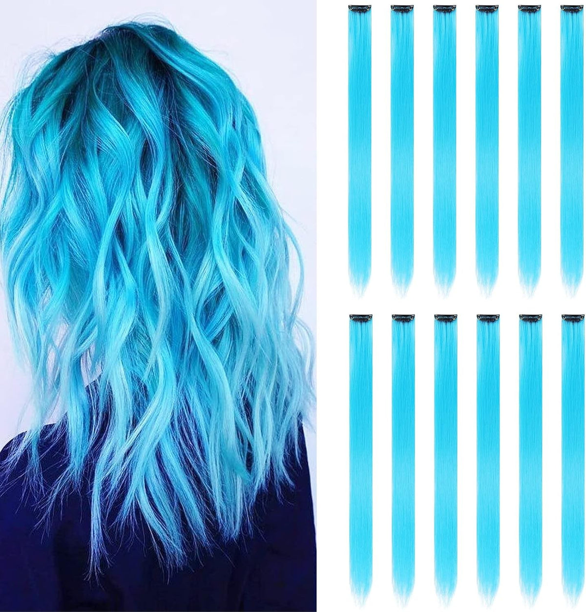 12PCS Bright Color Clip-In Hair Extensions for Party & Festival