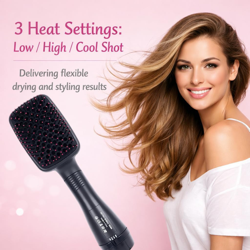 3-in-1 Hair Dryer Brush & Straightening Styling Tool for All Hair Types