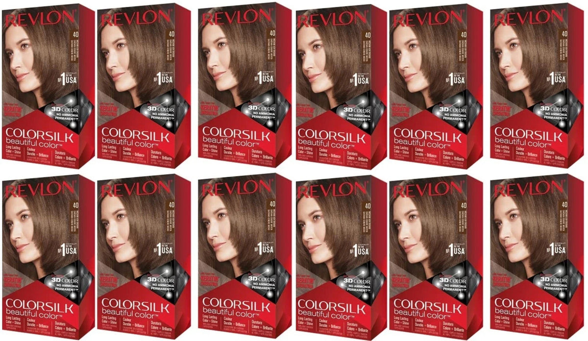 12 Pack Hair Color Kits - Revlon ColorSilk Medium Ash Brown #40