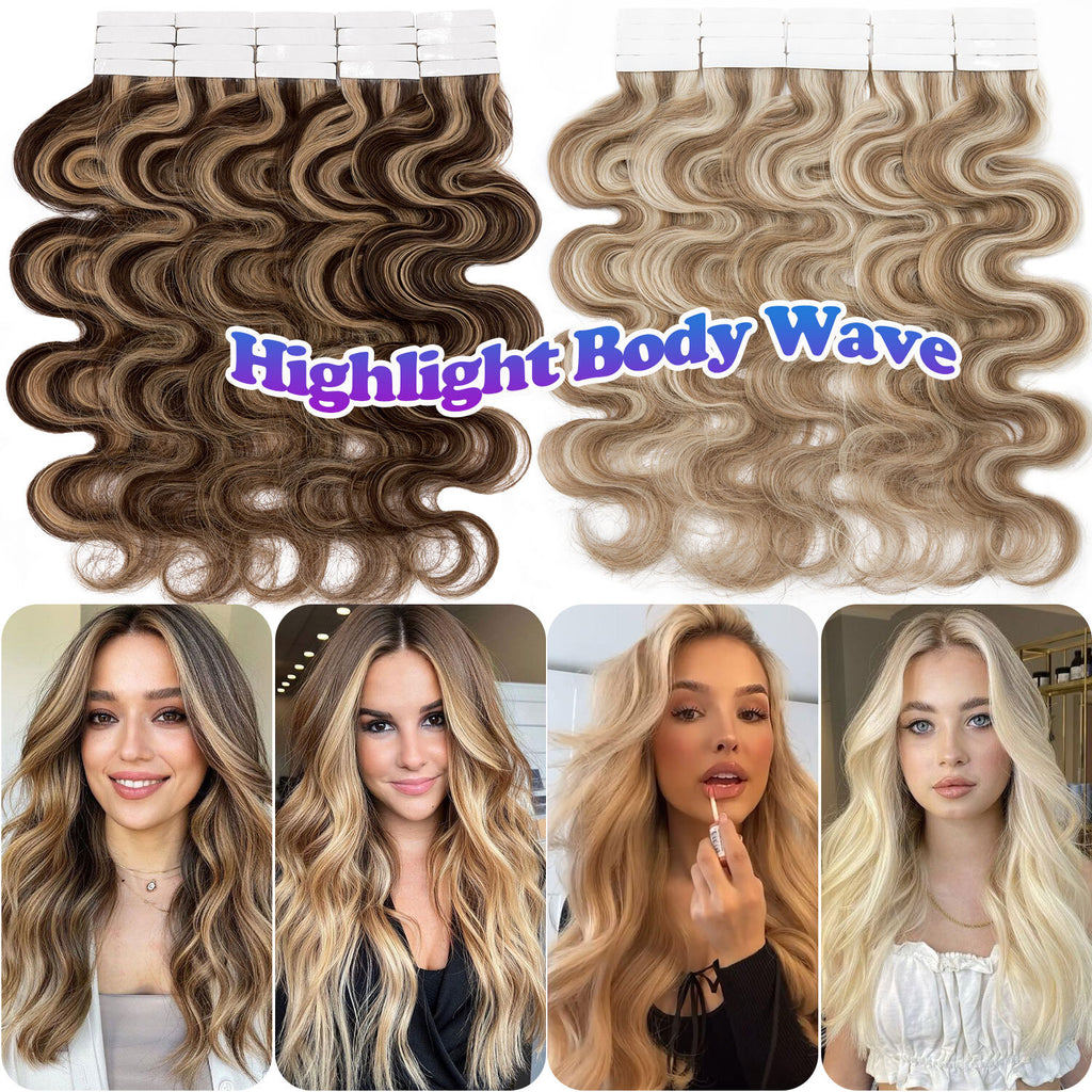 Remy Human Hair Tape-In Extensions Wavy Full Head 200g 80pcs - Multiple Colors & Lengths