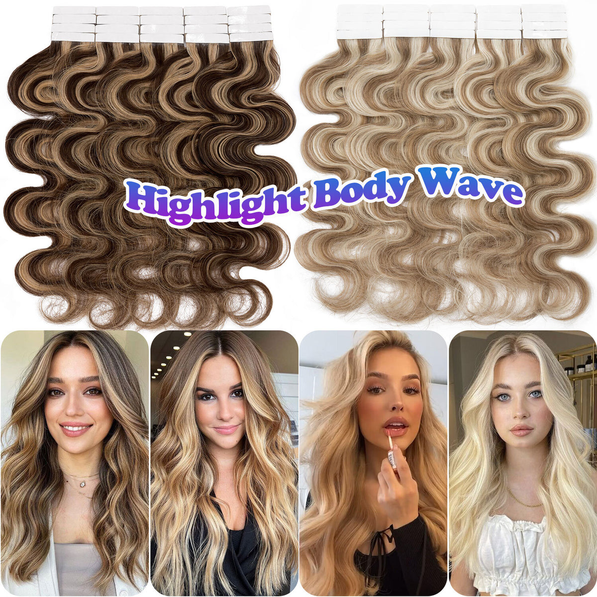 Remy Human Hair Tape-In Extensions Wavy Full Head 200g 80pcs - Multiple Colors & Lengths