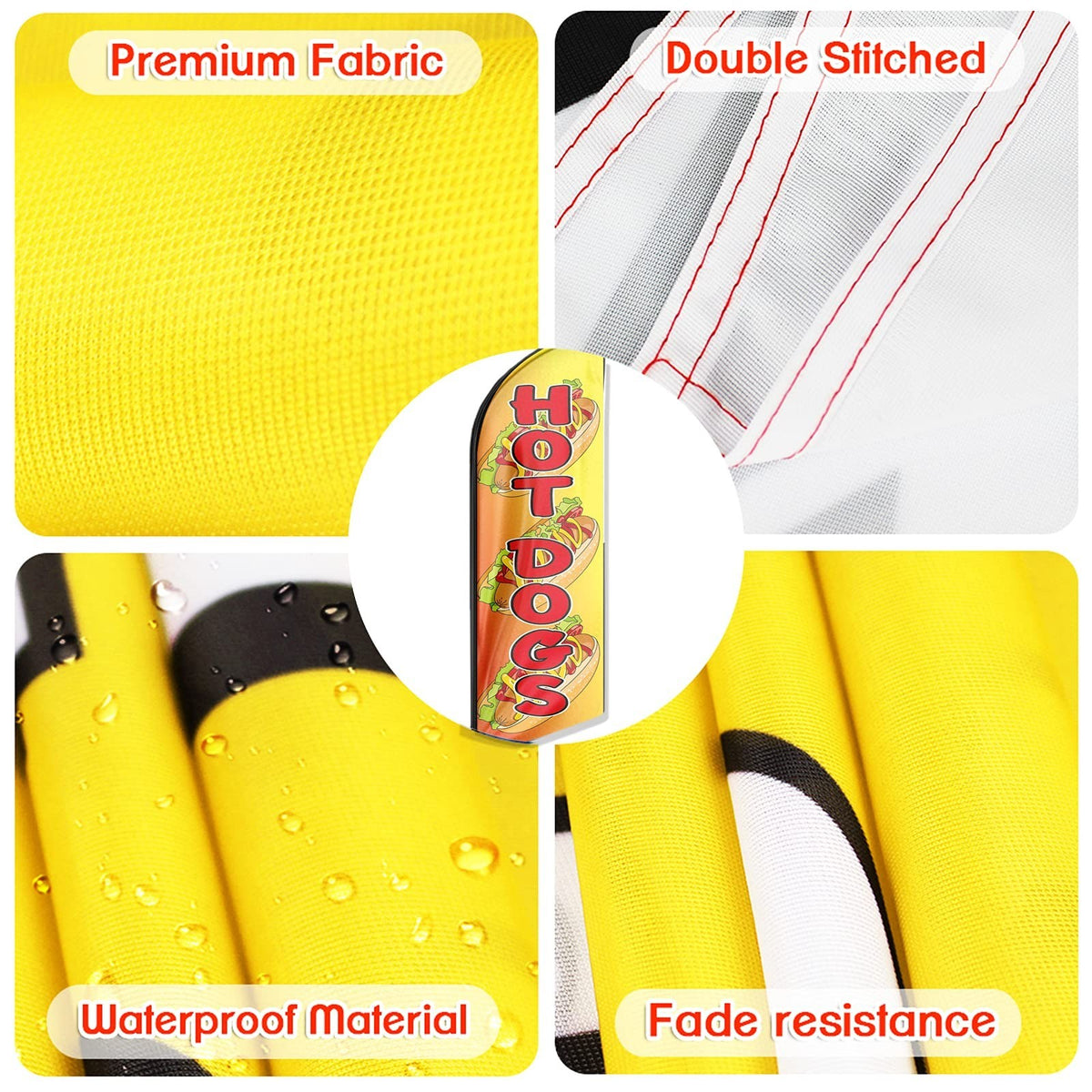 11FT Windless Hot Dog Feather Flag with Flagpole Ground Stake & Bag - Outdoor Promotional Banner