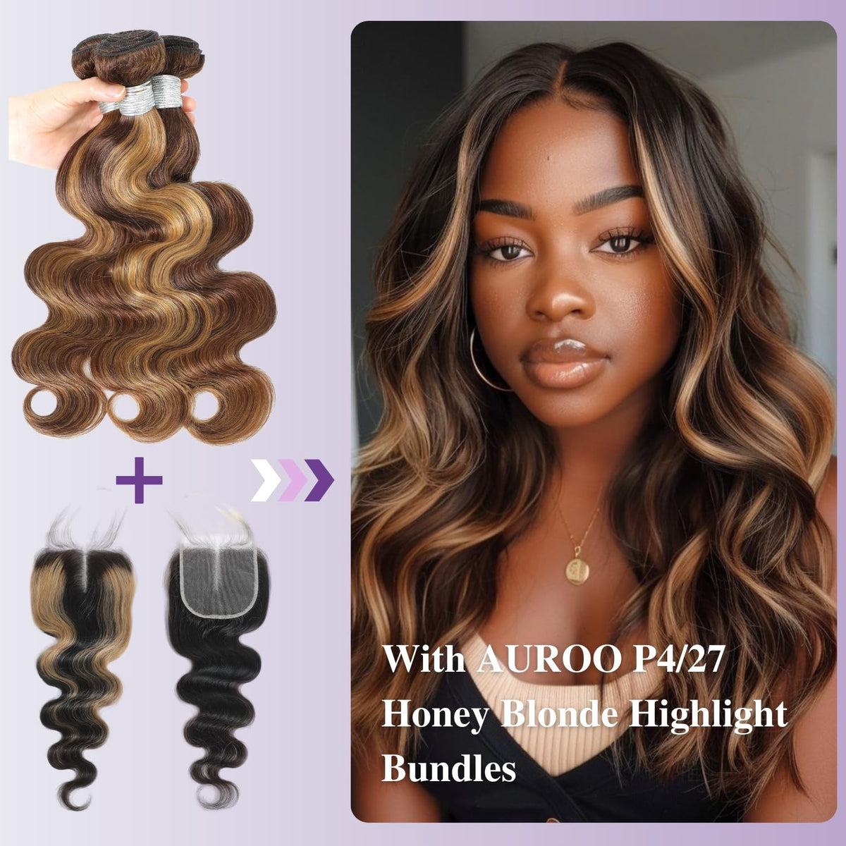 AUROO #27 Skunk Stripe Lace Closure 14 Inch Human Hair Wig 150% Density