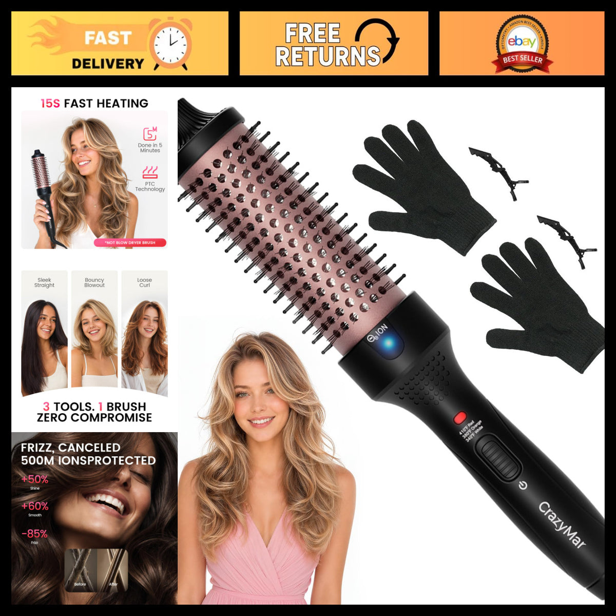 Ionic 1.5-Inch Thermal Round Brush - Fast Heat-Up Curling Styling Tool