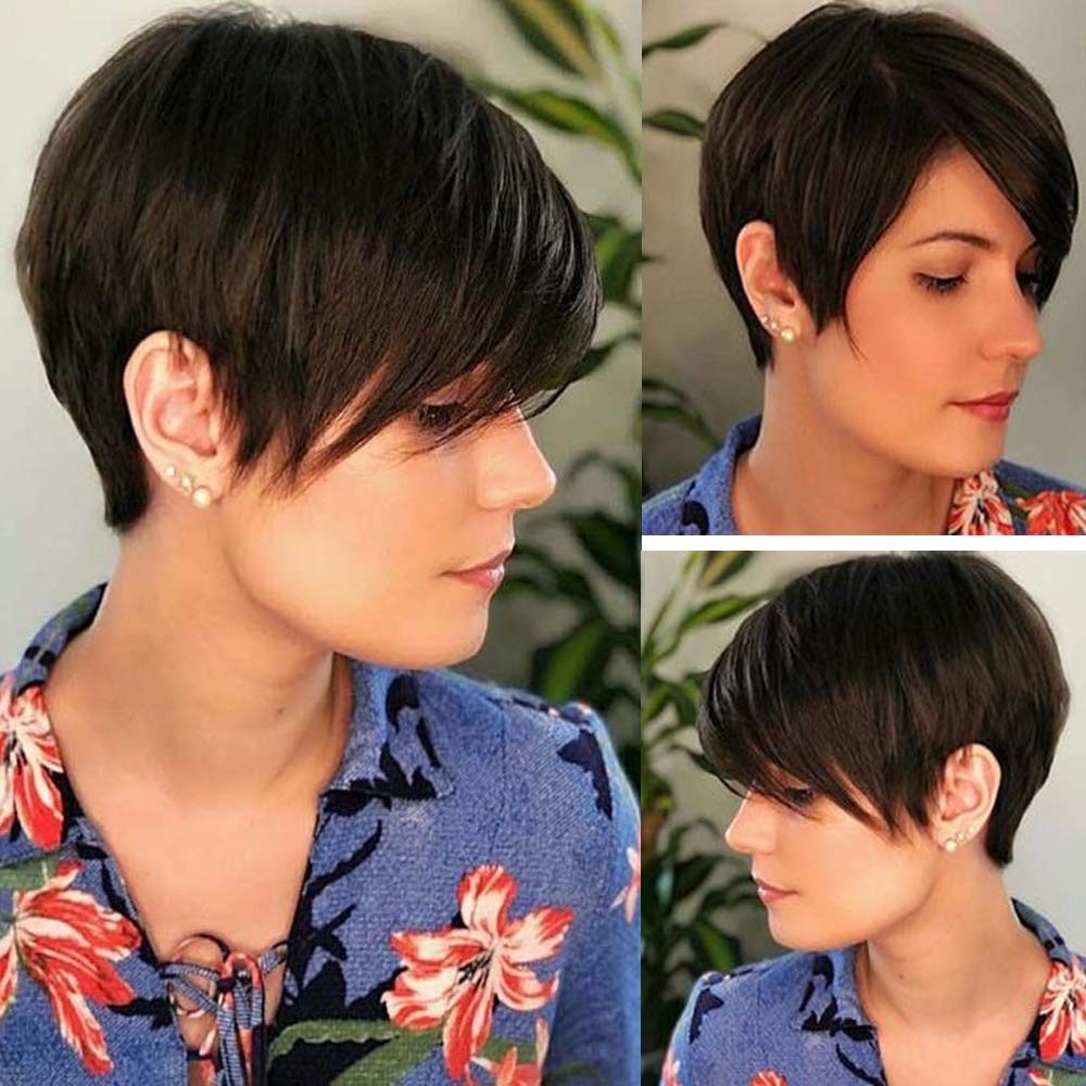 Brown Pixie Wig with Bangs - Natural Short Synthetic Hair for Daily Wear