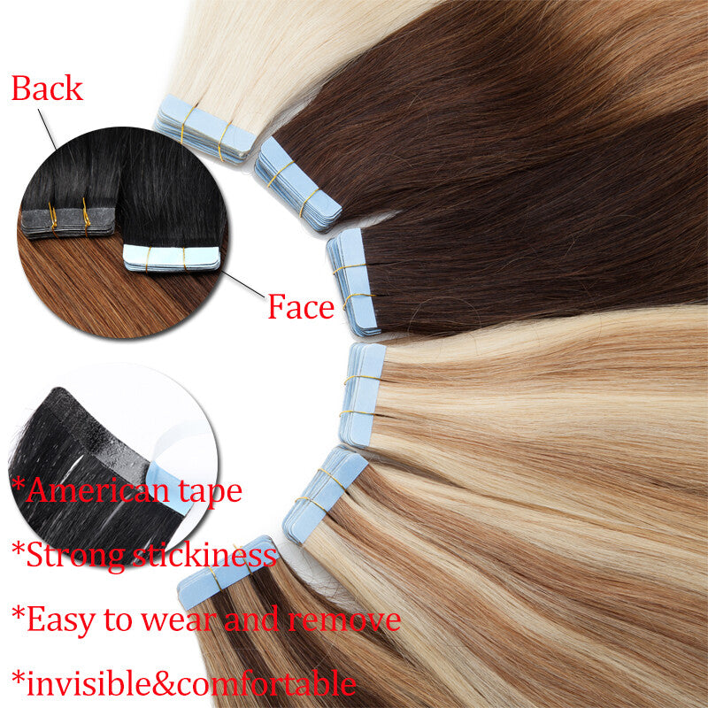 Remy Human Hair Extensions Skin Weft Tape-In Full Head Set - Brown & Black Shades