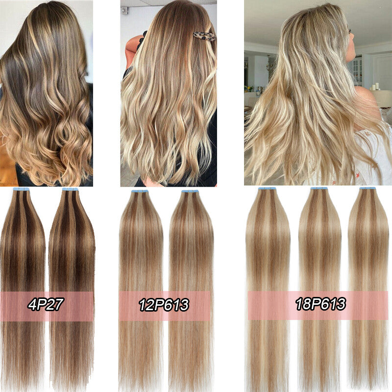 60PCS Thick Tape-In Hair Extensions - Remy Human Hair Skin Weft