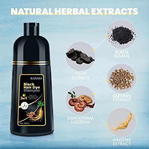 3-in-1 Hair Dye Shampoo for Gray Coverage - Natural Black, 500ml for Men