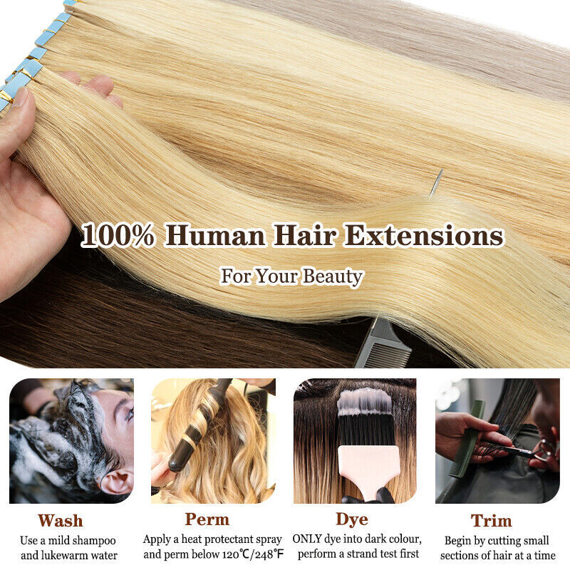Tape-In Human Hair Extensions - Remy, Full & Natural Look, Multiple Colors & Lengths
