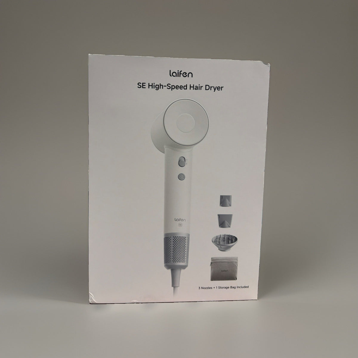 High Speed Hair Dryer with 3 Nozzles, White Travel Styling Tool
