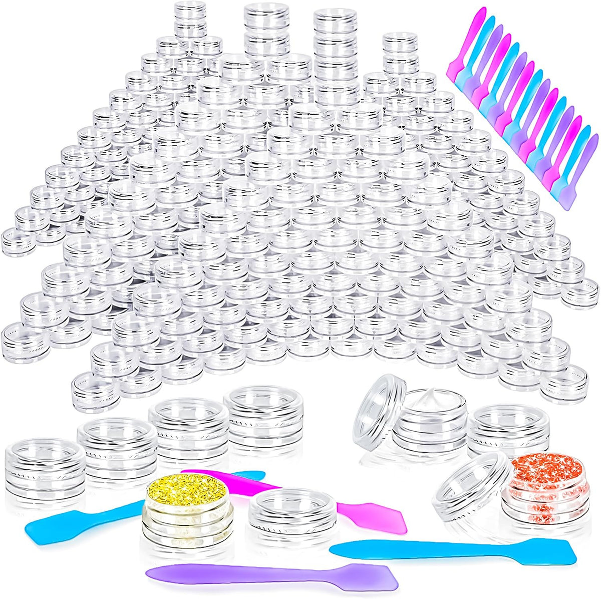 100 Pcs 3G Reusable Plastic Cosmetic Sample Jars with Lids & Spatulas