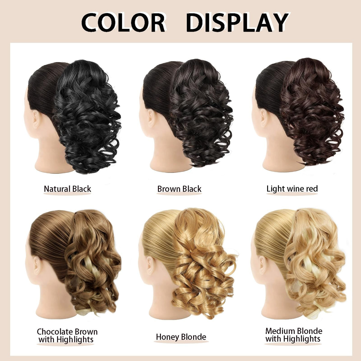 14-Inch Curly Synthetic Ponytail Extension with Drawstring and Clips - Black