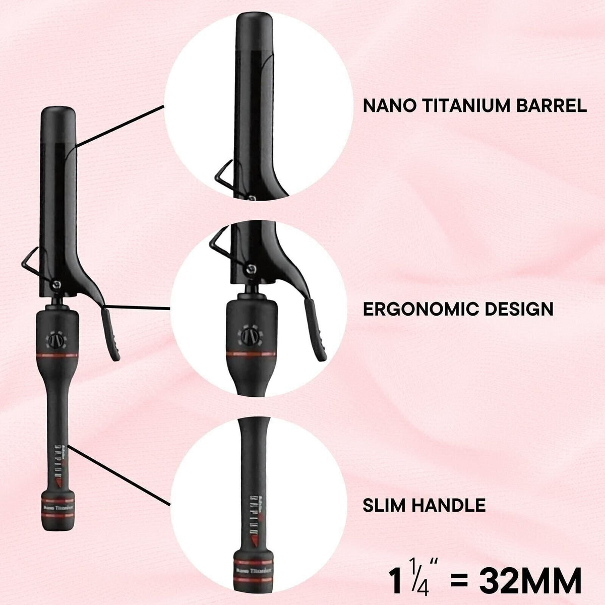BaByliss Pro Nano Titanium Curling Iron Barrel Set 1" & 1¼" Black