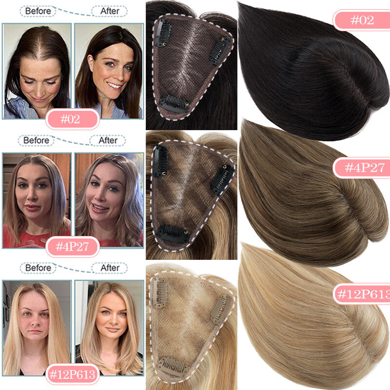 Clip-In Human Hair Topper with Lace Base - Remy Hair Extensions for Volume