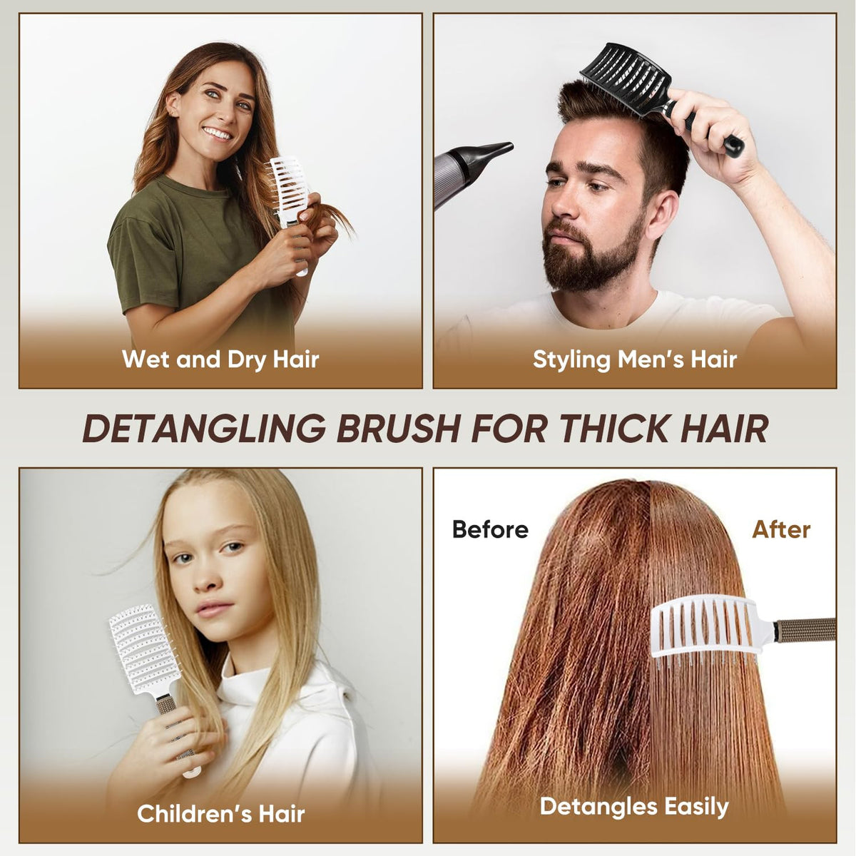 Pack of 2 Ventilated Curved Detangling Hairbrushes for Wet & Dry Hair