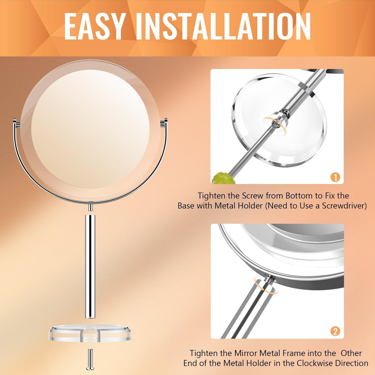 8-Inch Dual-Sided Magnifying Mirror with Stand — 1x / 20x Tabletop Vanity