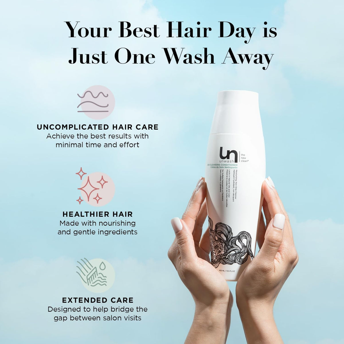 Unwash Bio-Cleansing Conditioner - Gentle Hydrating Co-Wash for Dry Curly Hair 13.5 Fl Oz