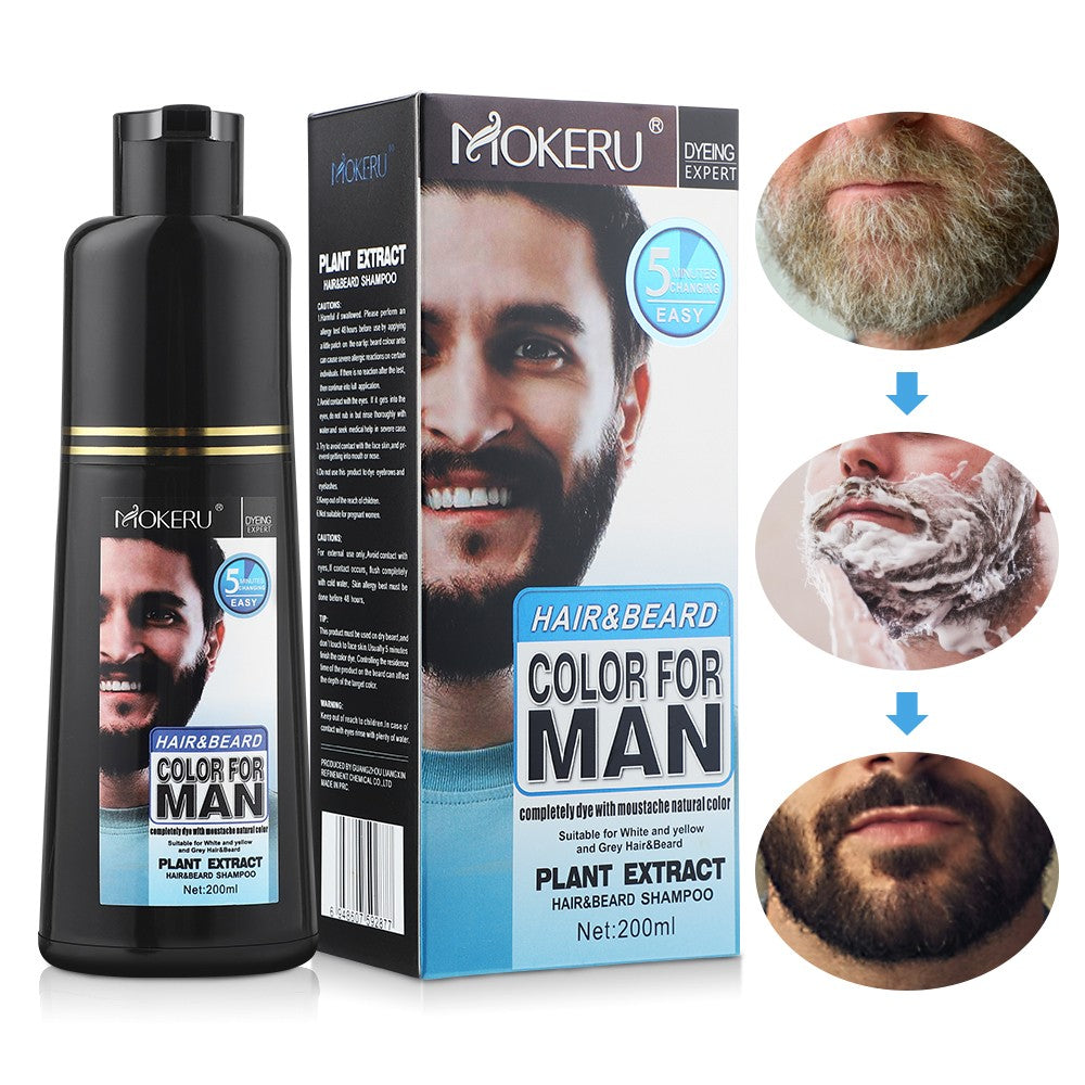Men's Beard Hair Color Dye Shampoo - Natural Black Darkening 200ML