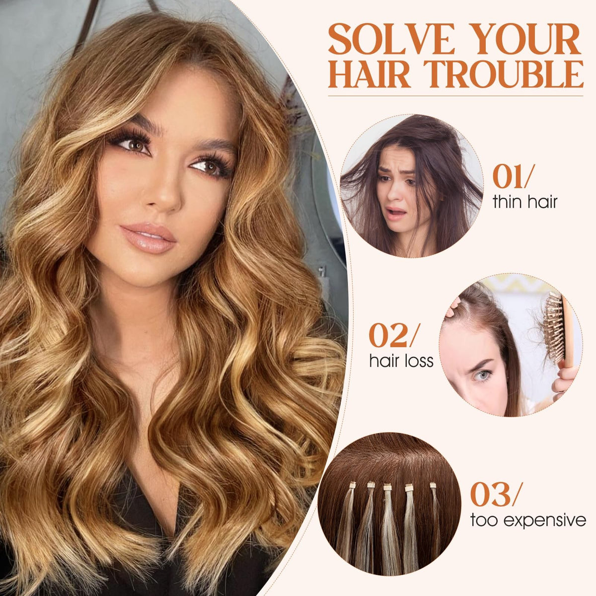 Wire Hair Extensions 16 Inch Medium Brown Dark Blonde Human Hair Voluminous Length